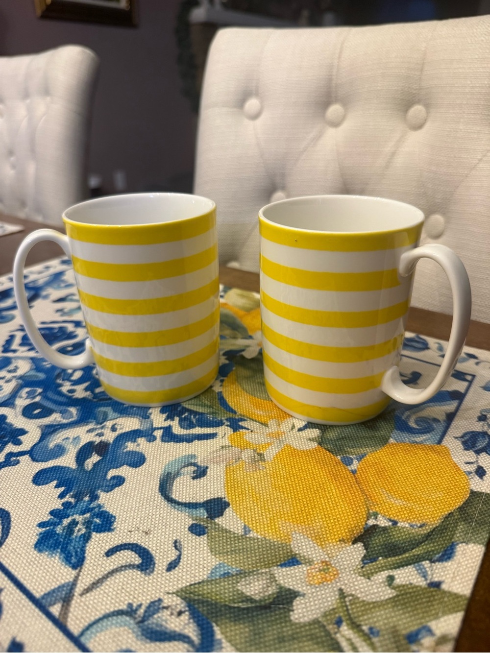 kate spade Yellow and White Striped “With a Twist” Ceramic Mug Set (2)